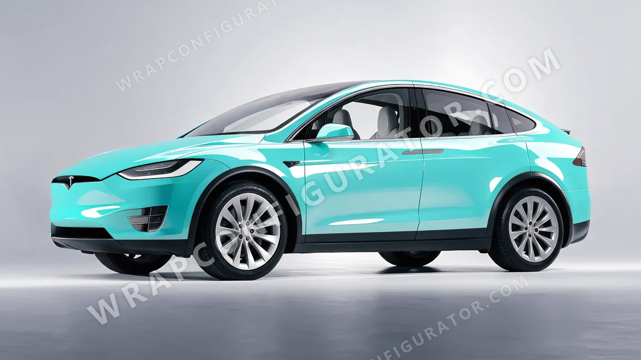 Blue Tesla Model X 2017 wrapped in ORACAL Mint 970RA-055G