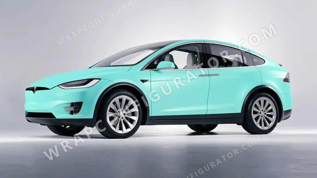 Blue Tesla Model X 2017 wrapped in ORACAL Mint 970RA-055M
