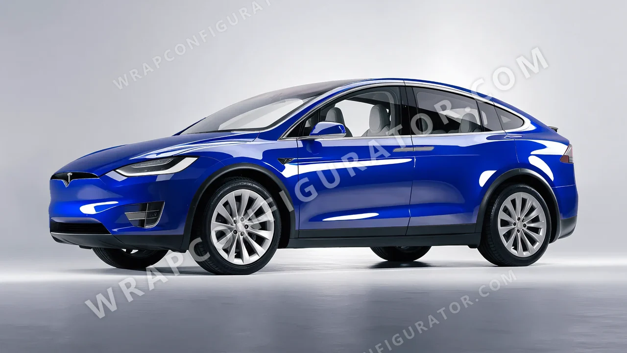 Blue Tesla Model X 2017 wrapped in ORACAL Night Blue 970RA-511G