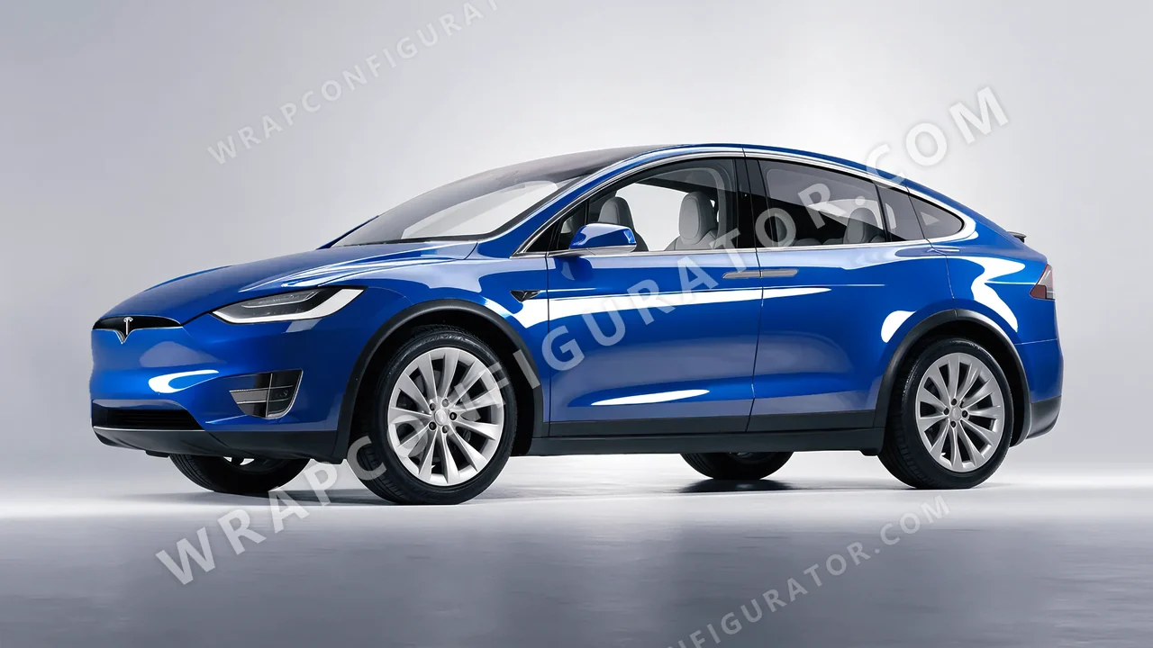 Blue Tesla Model X 2017 wrapped in ORACAL Police Blue 970RA-572G