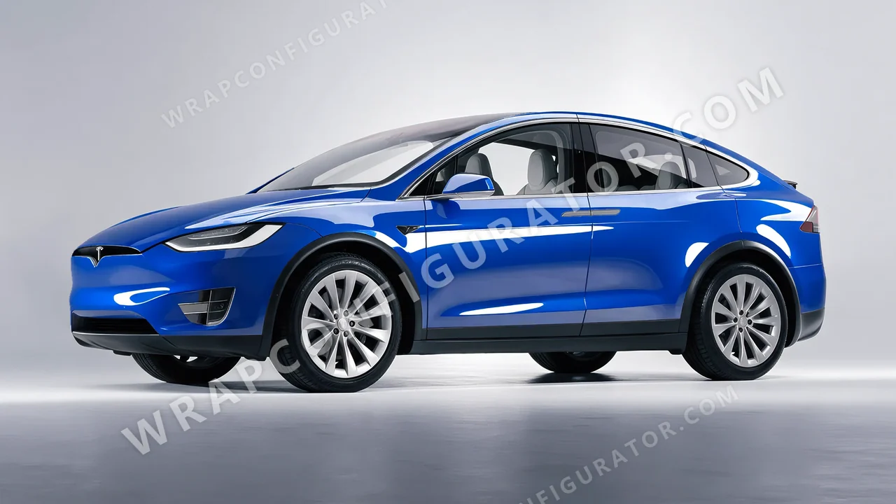 Blue Tesla Model X 2017 wrapped in ORACAL Sea Blue 970RA-509G