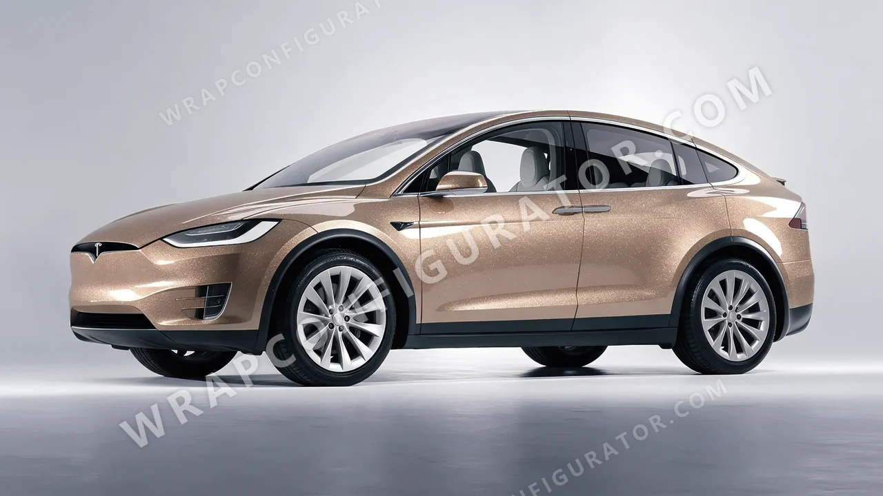 Brown Tesla Model X 2017 wrapped in Avery Dennison Sand Sparkle SW900-255-M