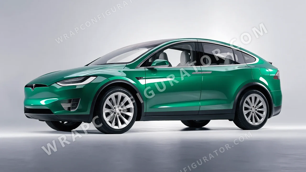 Green Tesla Model X 2017 wrapped in 3M Gloss Green Envy G336