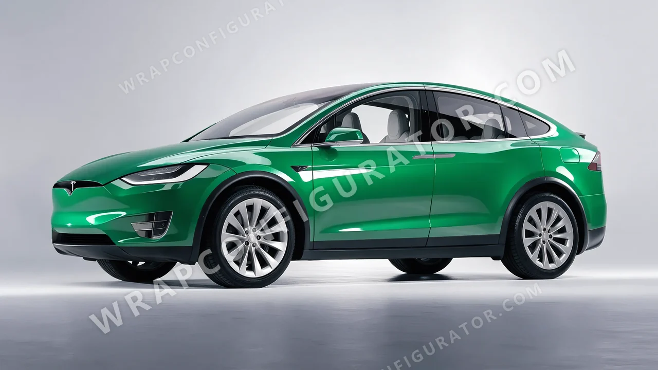 Green Tesla Model X 2017 wrapped in 3M Gloss Kelly Green G46