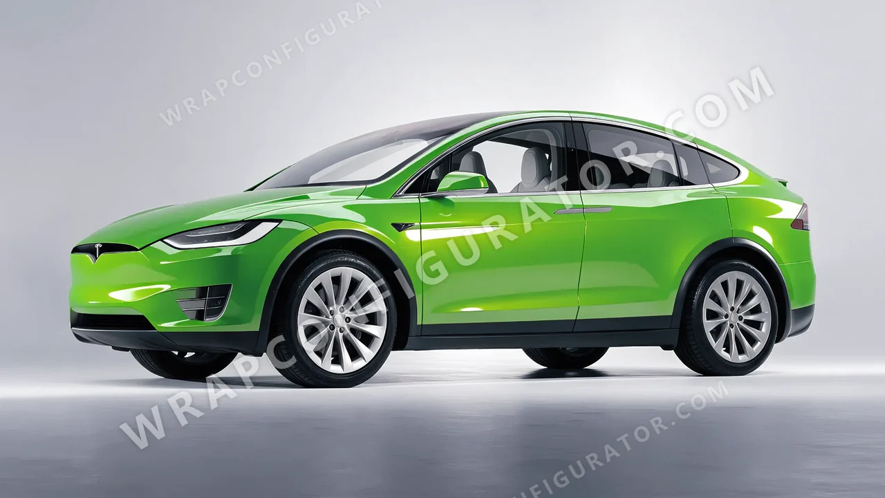 Green Tesla Model X 2017 wrapped in 3M Gloss Light Green G16