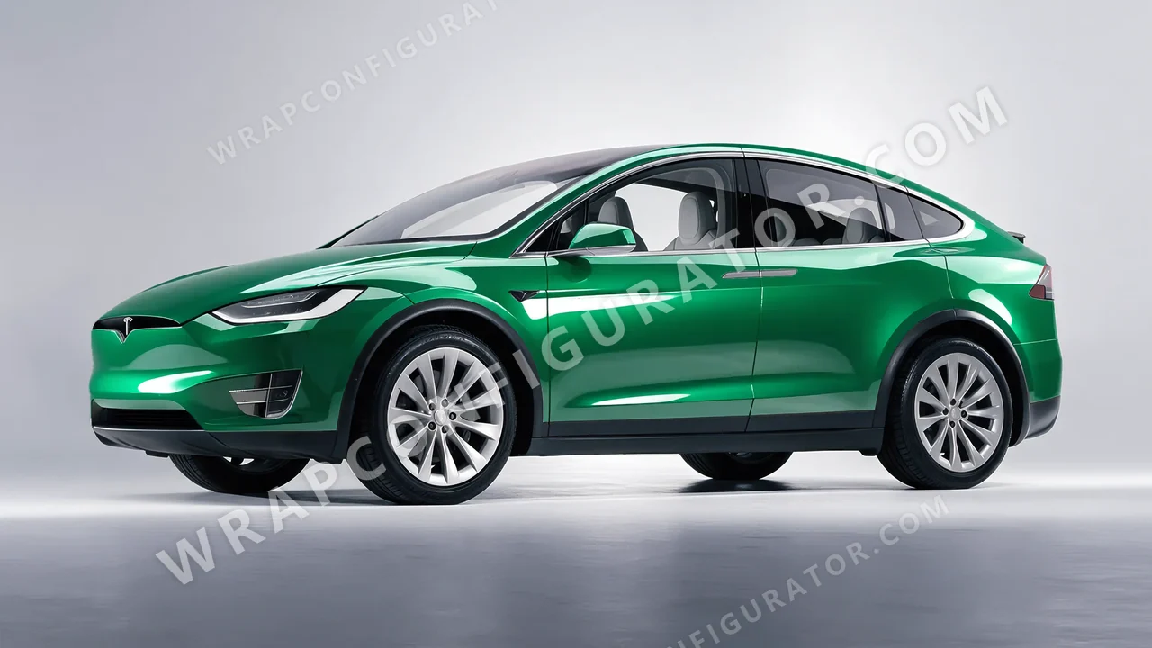 Green Tesla Model X 2017 wrapped in 3M Green Envy HG336