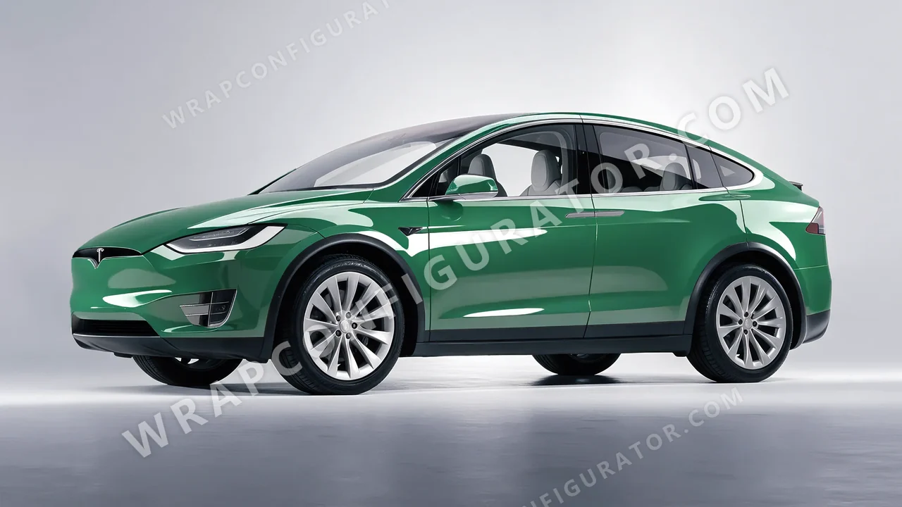 Green Tesla Model X 2017 wrapped in 3M Mantis Green HG36