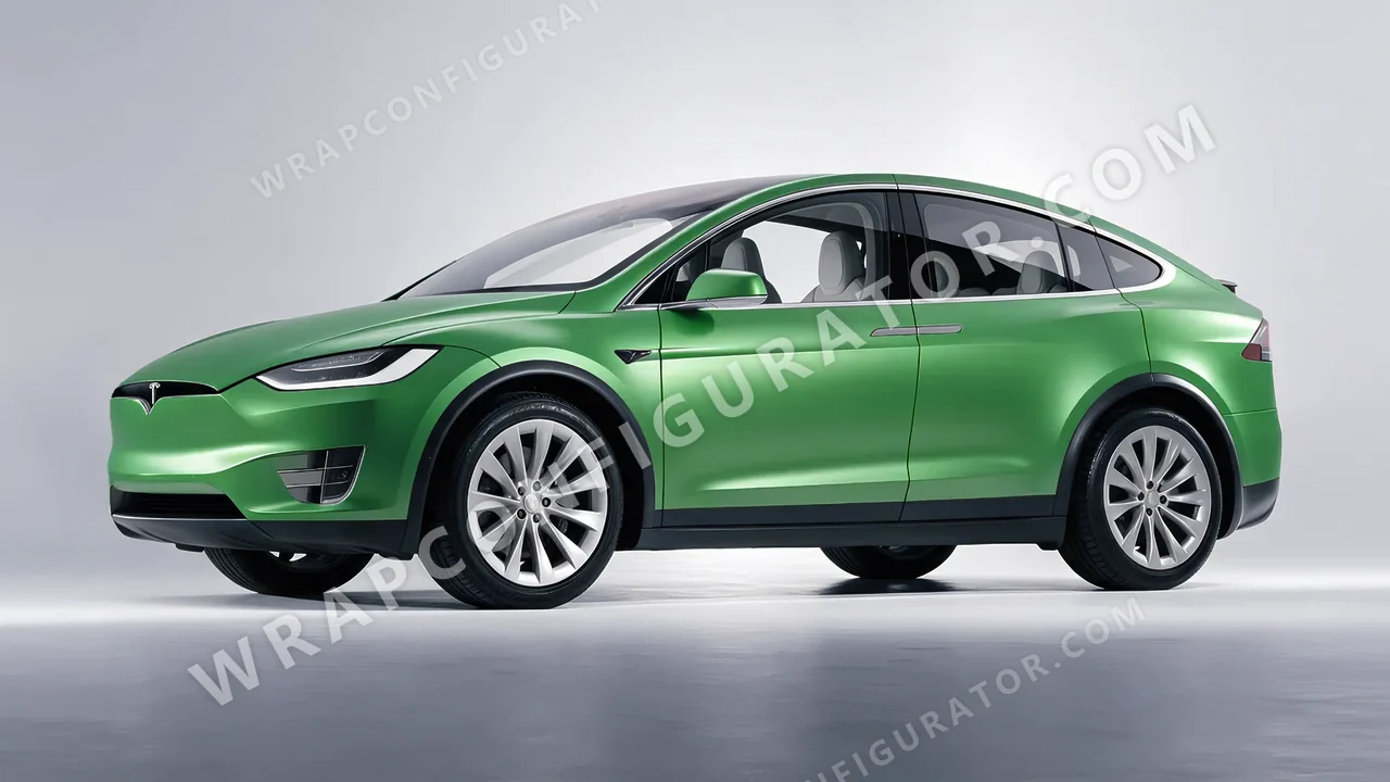 Green Tesla Model X 2017 wrapped in 3M Satin Apple Green S196