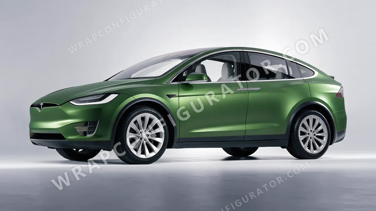 Green Tesla Model X 2017 wrapped in Avery Dennison Apple Green SW900-745-M