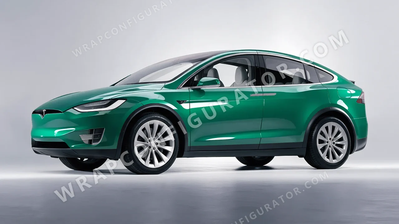 Green Tesla Model X 2017 wrapped in Avery Dennison Emerald Green SW900-771-O