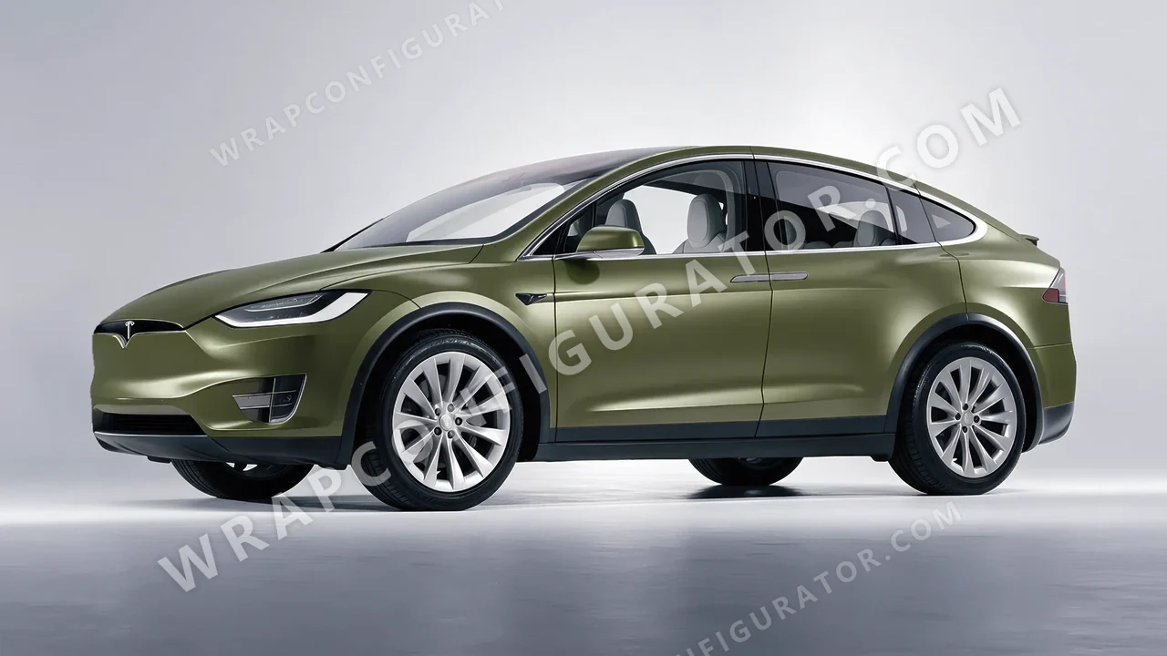 Green Tesla Model X 2017 wrapped in Avery Dennison Khaki Green SW900-712-O