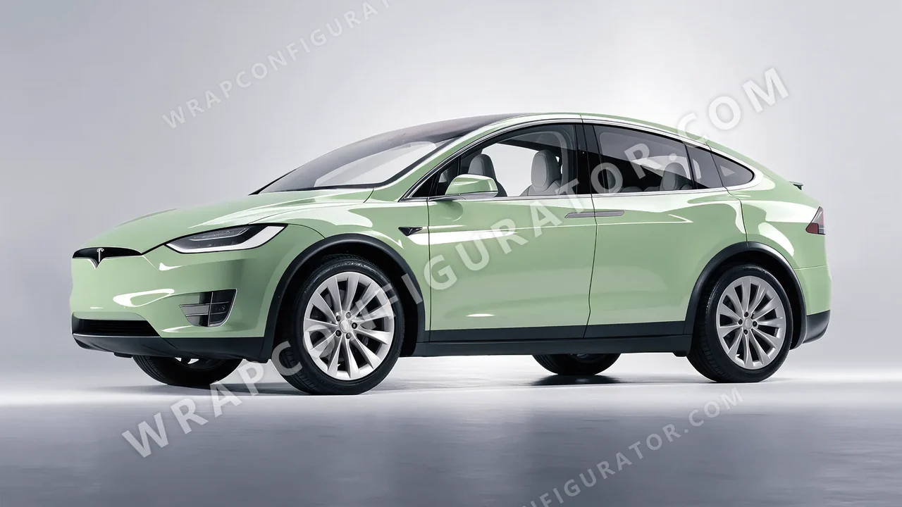 Green Tesla Model X 2017 wrapped in Avery Dennison Light Pistachio SW900-728-O