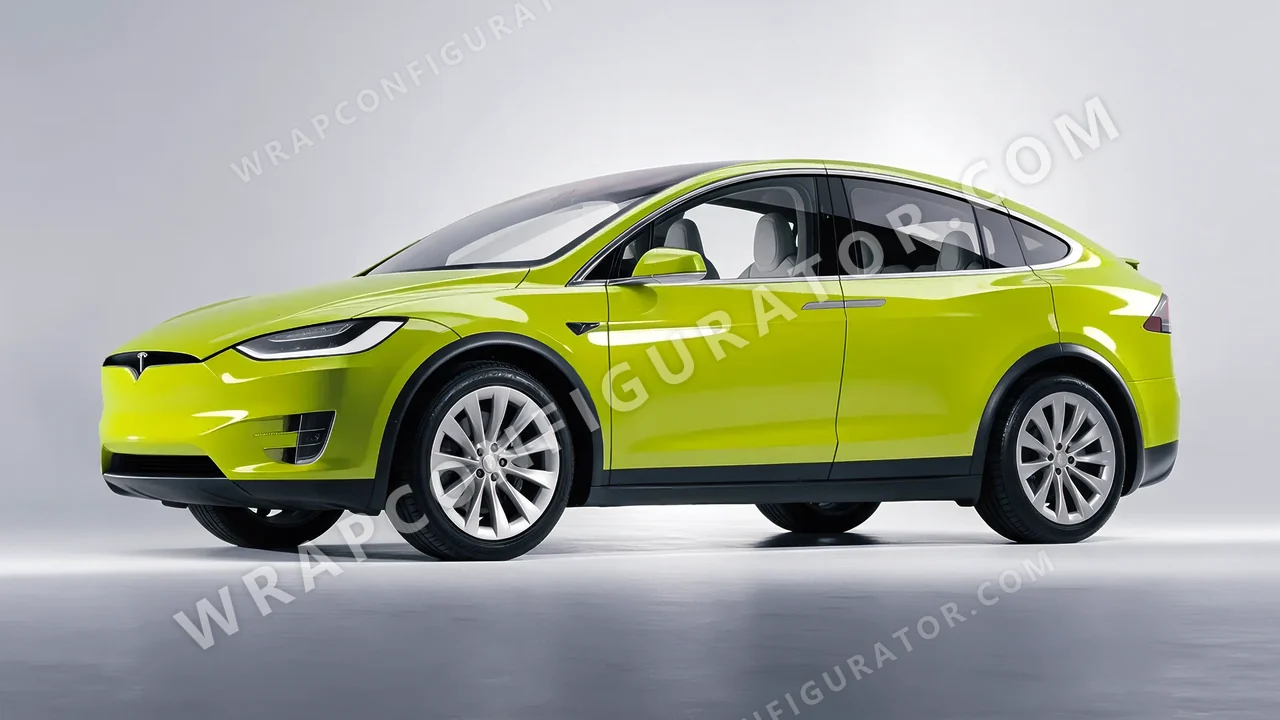 Green Tesla Model X 2017 wrapped in Avery Dennison Lime Green SW900-731-O