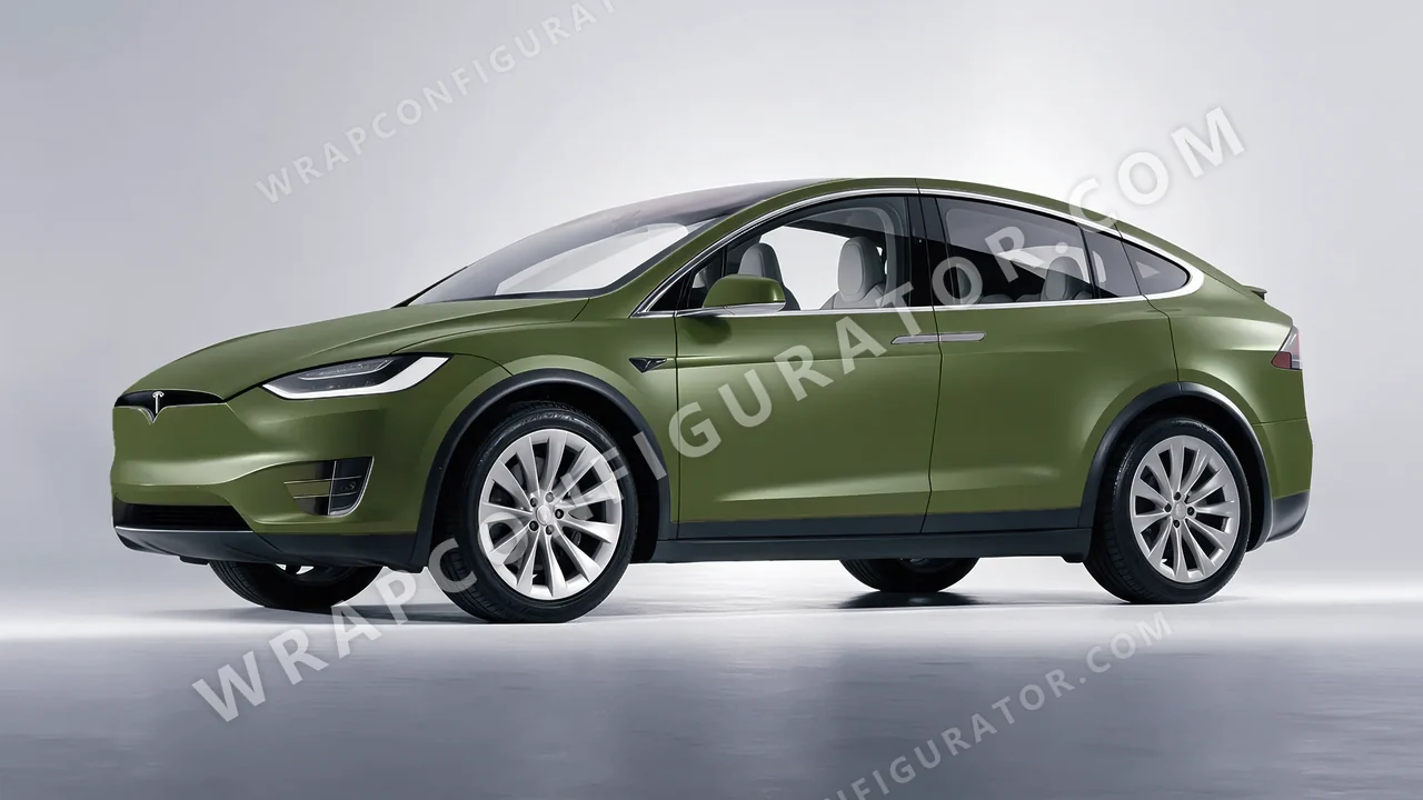 Green Tesla Model X 2017 wrapped in Avery Dennison Olive Green SW900-732-O