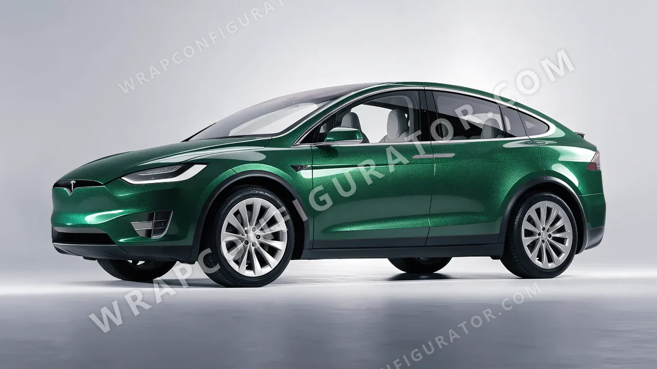 Green Tesla Model X 2017 wrapped in Avery Dennison Radioactive SW900-762-M