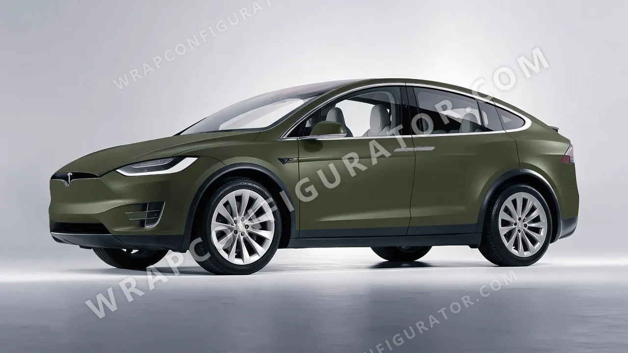Green Tesla Model X 2017 wrapped in Colourshield PPF by HyperPro Army Green SMF04-P