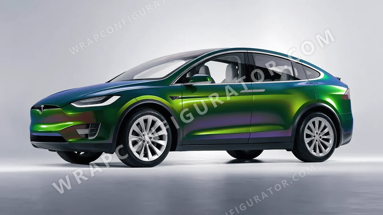 Green Tesla Model X 2017 wrapped in Colourshield PPF by HyperPro Aurora Green GB01-P