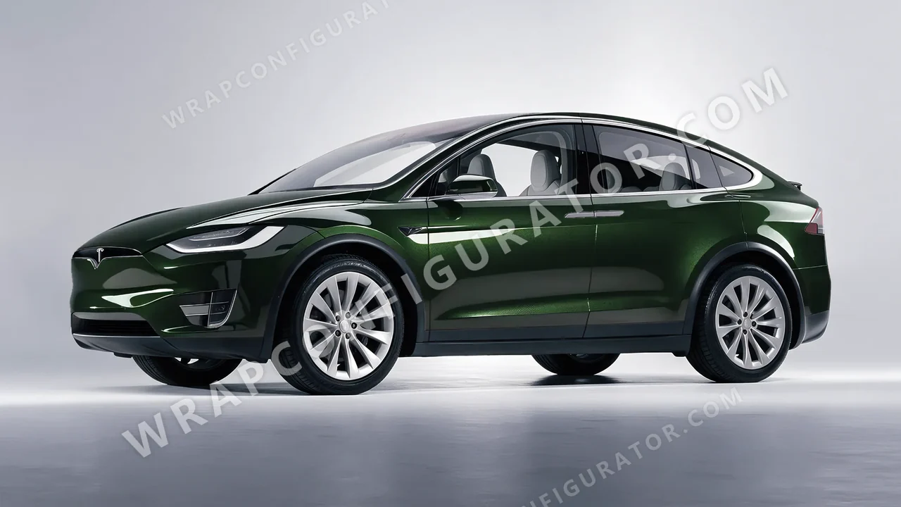 Green Tesla Model X 2017 wrapped in Colourshield PPF by HyperPro Dark Forest Green HGM74-P