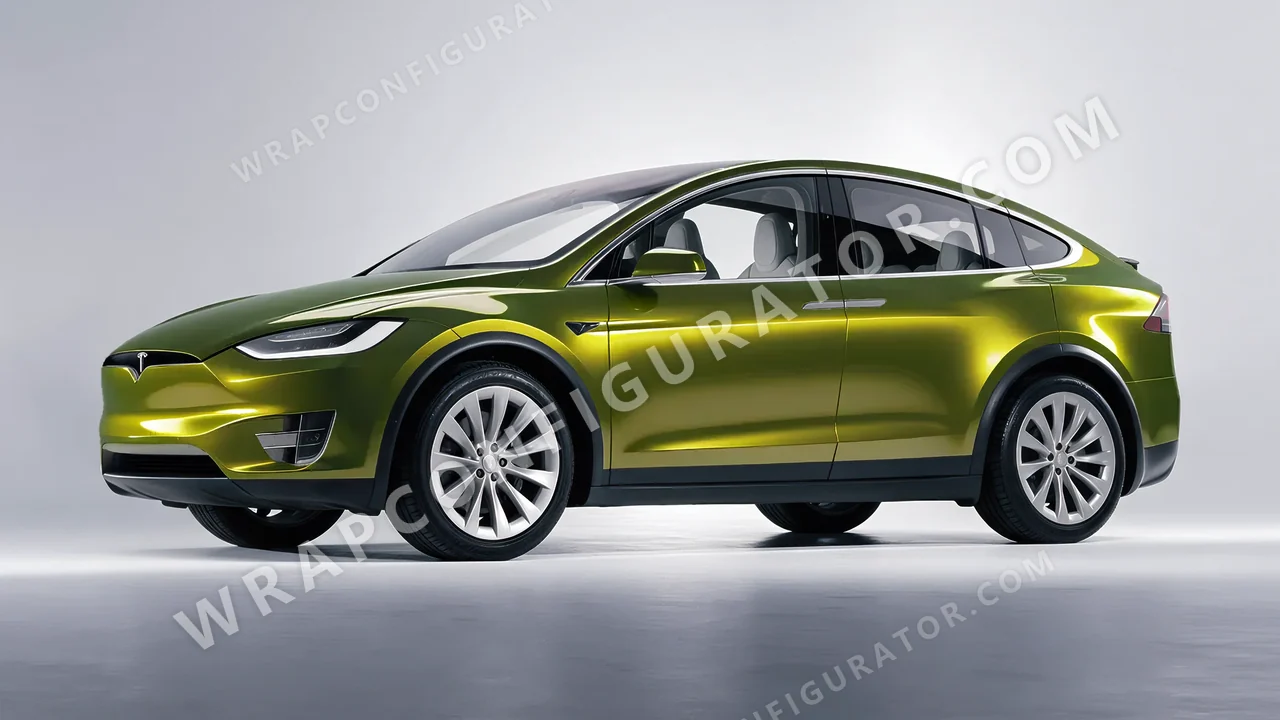 Green Tesla Model X 2017 wrapped in Colourshield PPF by HyperPro Ghost Green MSF14G-P