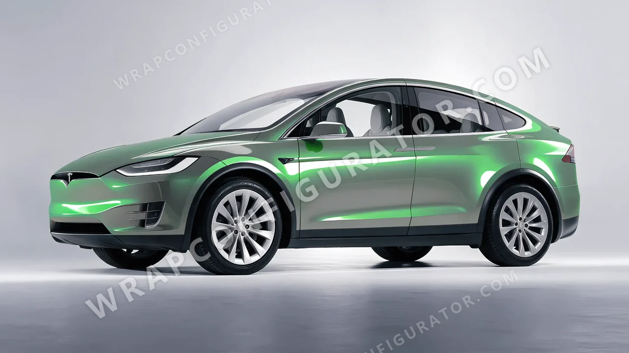 Green Tesla Model X 2017 wrapped in Colourshield PPF by HyperPro Gray Green CGM10-P