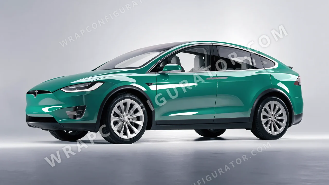 Green Tesla Model X 2017 wrapped in Colourshield PPF by HyperPro Jade Green HGF93-P