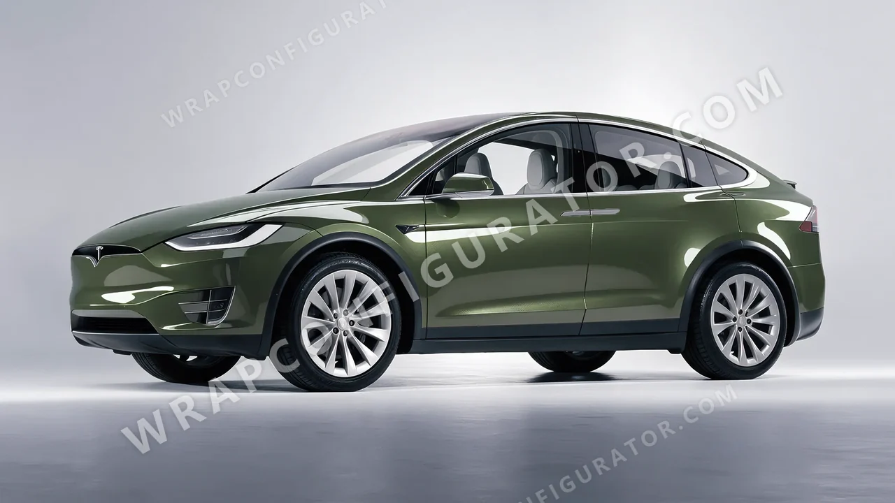 Green Tesla Model X 2017 wrapped in Colourshield PPF by HyperPro Laurel Green HGM53-P