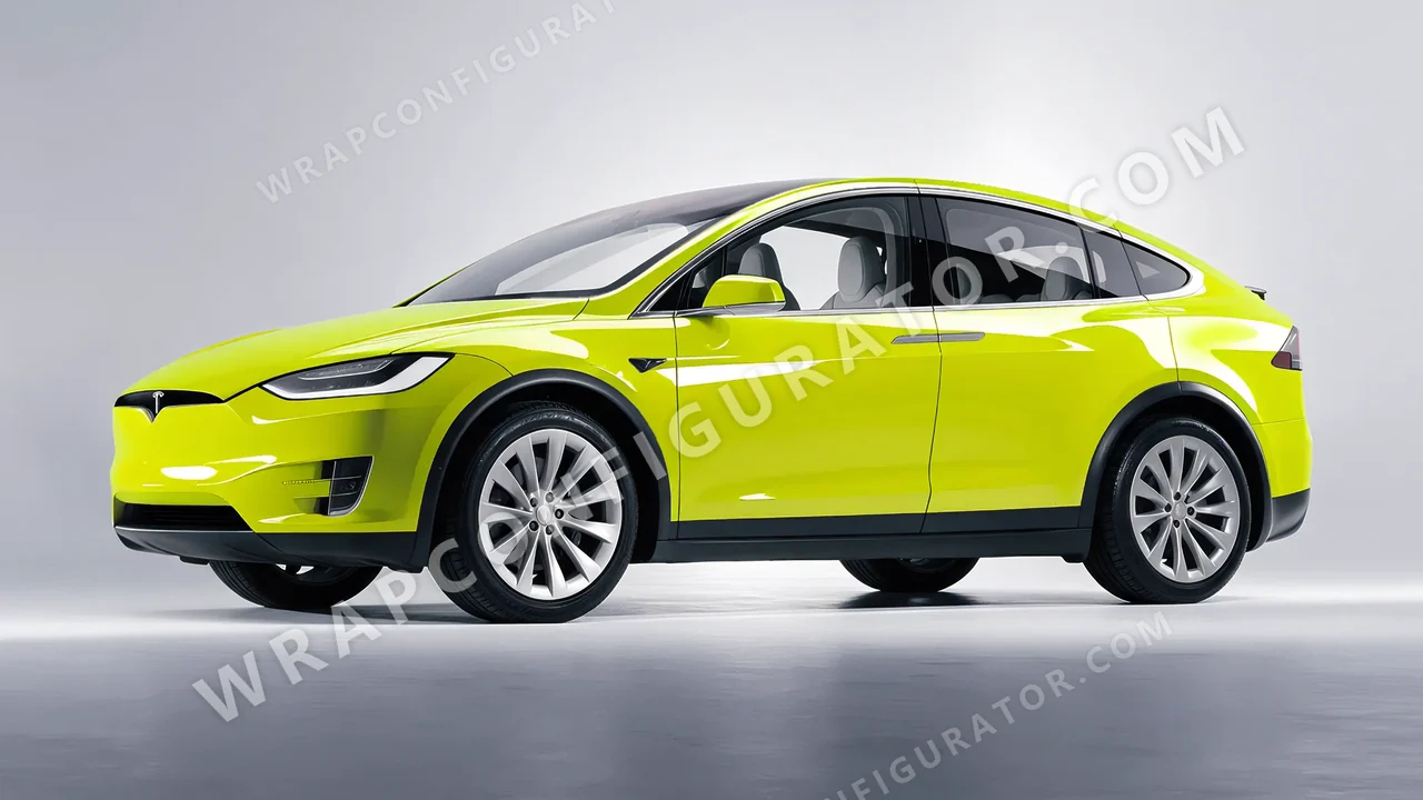 Green Tesla Model X 2017 wrapped in Colourshield PPF by HyperPro Lemon Green HGF77-P