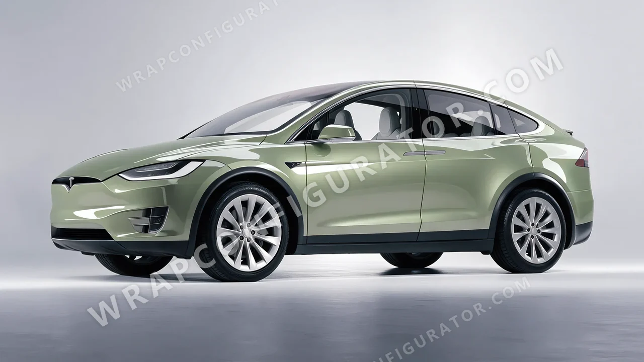 Green Tesla Model X 2017 wrapped in Colourshield PPF by HyperPro Light Laurel Green HGM66-P