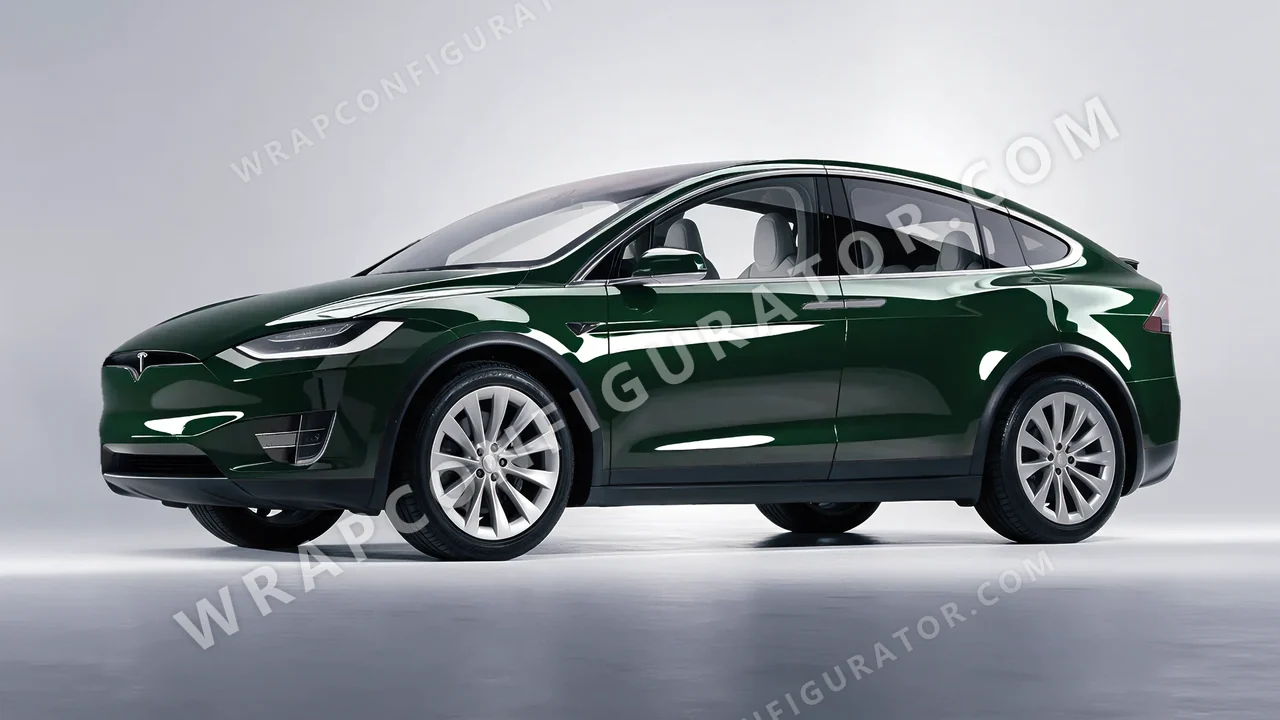 Green Tesla Model X 2017 wrapped in Colourshield PPF by HyperPro Racing Green HGF84-P