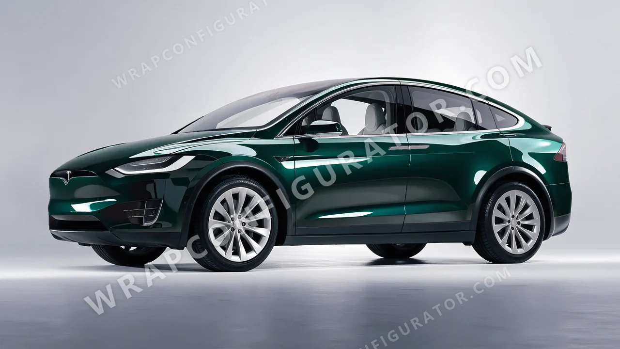 Green Tesla Model X 2017 wrapped in Colourshield PPF by HyperPro Retro Deep Green HGF31-P