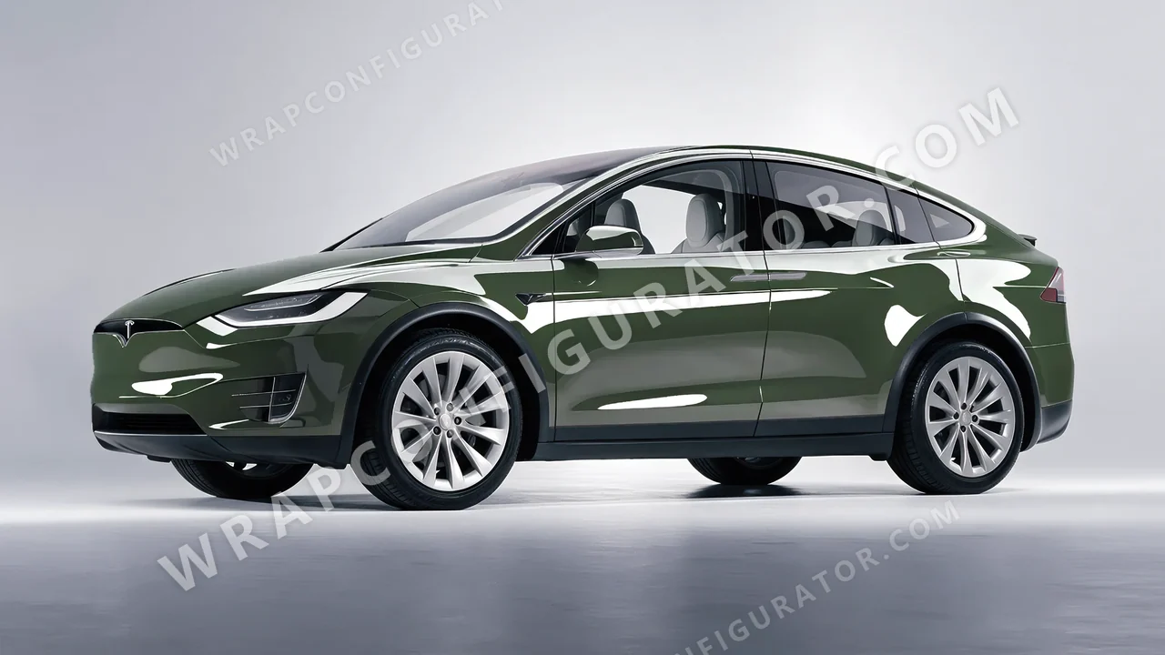 Green Tesla Model X 2017 wrapped in Colourshield PPF by HyperPro Retro Green HGF63-P