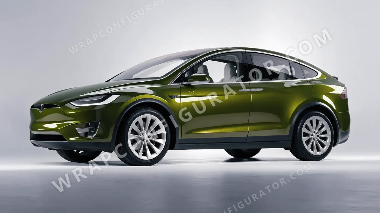 Green Tesla Model X 2017 wrapped in Colourshield PPF by HyperPro Seaweed Green HGM47-P
