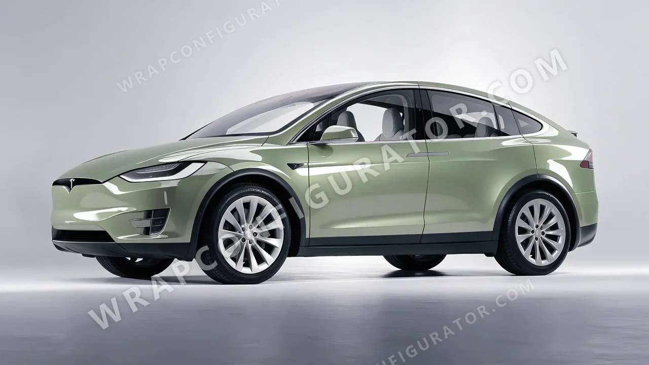 Green Tesla Model X 2017 wrapped in Colourshield PPF by HyperPro Shadow Green HGM71-P