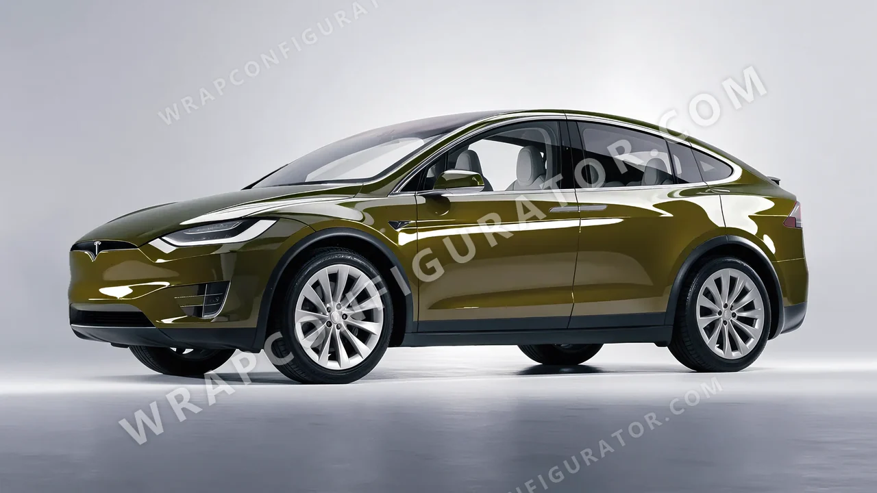Green Tesla Model X 2017 wrapped in Inozetek Dynamic PPF Army Green DPPF933