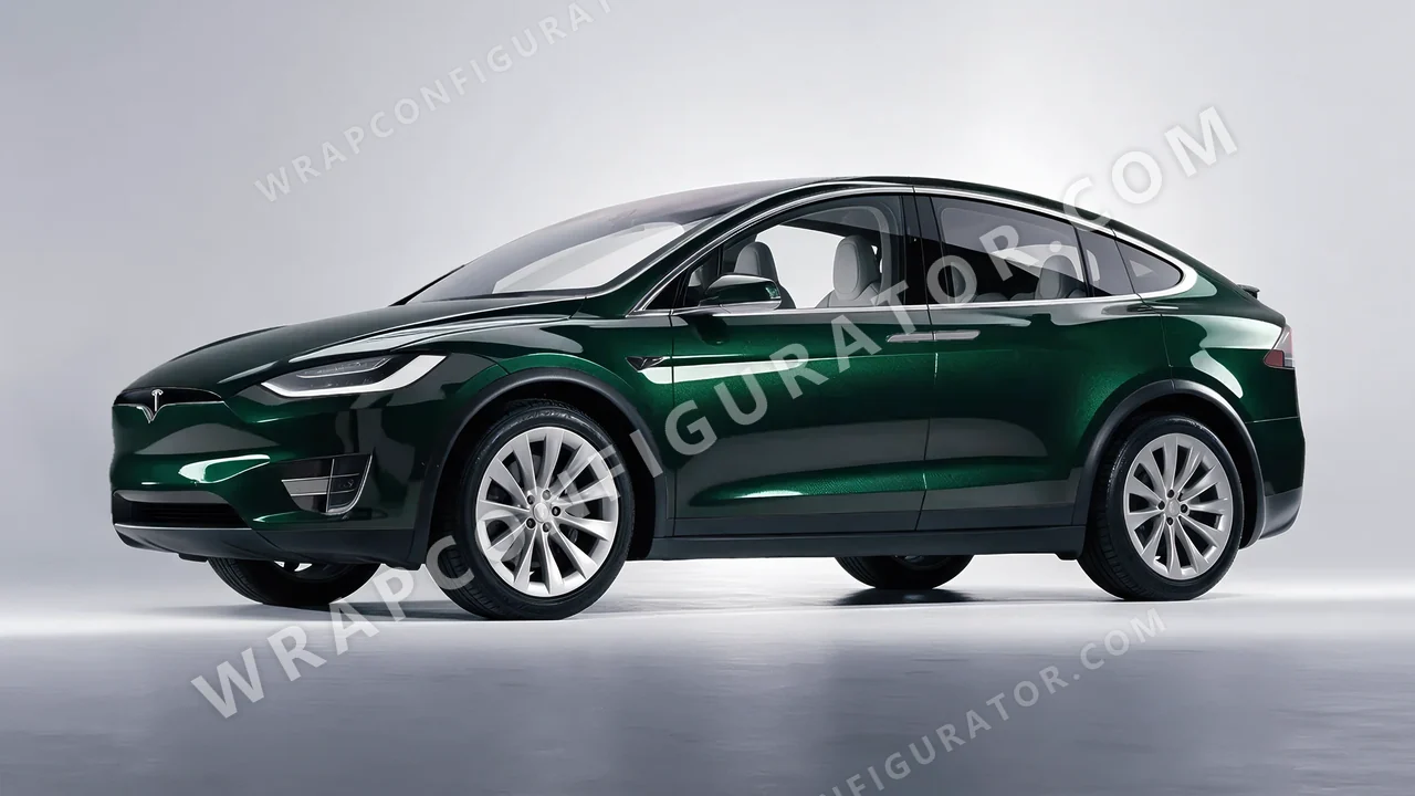 Green Tesla Model X 2017 wrapped in Inozetek Dynamic PPF Dark Emerald DPPF930