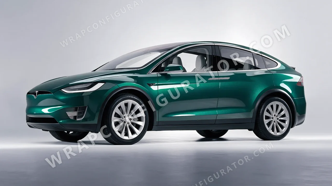 Green Tesla Model X 2017 wrapped in Inozetek Dynamic PPF Emerald Green DPPF902