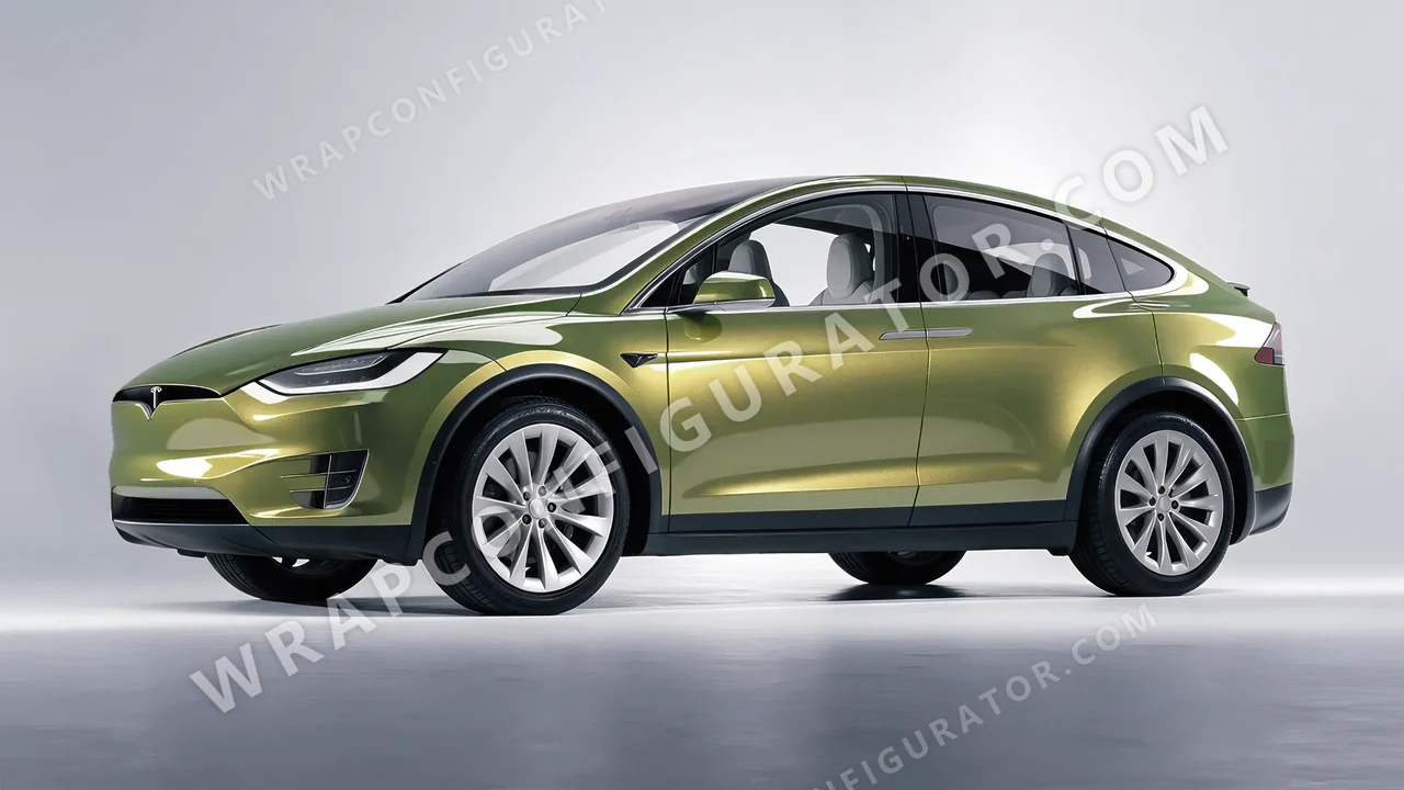 Green Tesla Model X 2017 wrapped in Inozetek Dynamic PPF Golden Green DPPF929