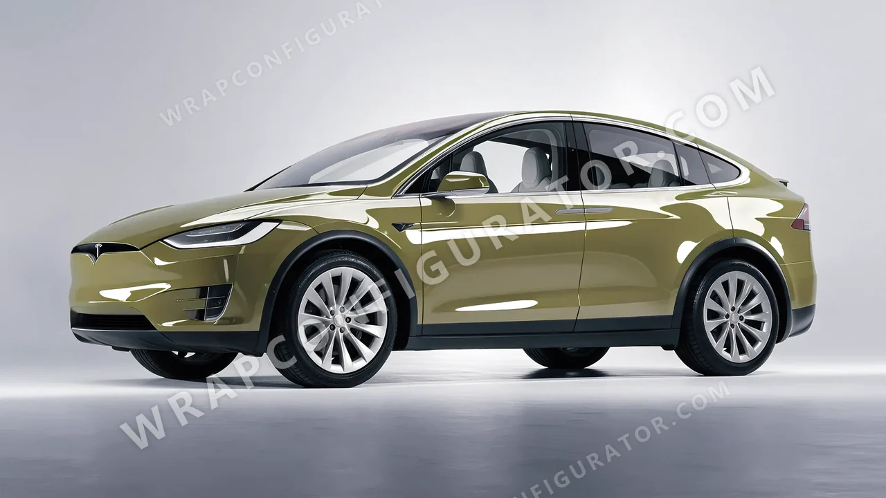 Green Tesla Model X 2017 wrapped in Inozetek Dynamic PPF Khaki Green DPPF932