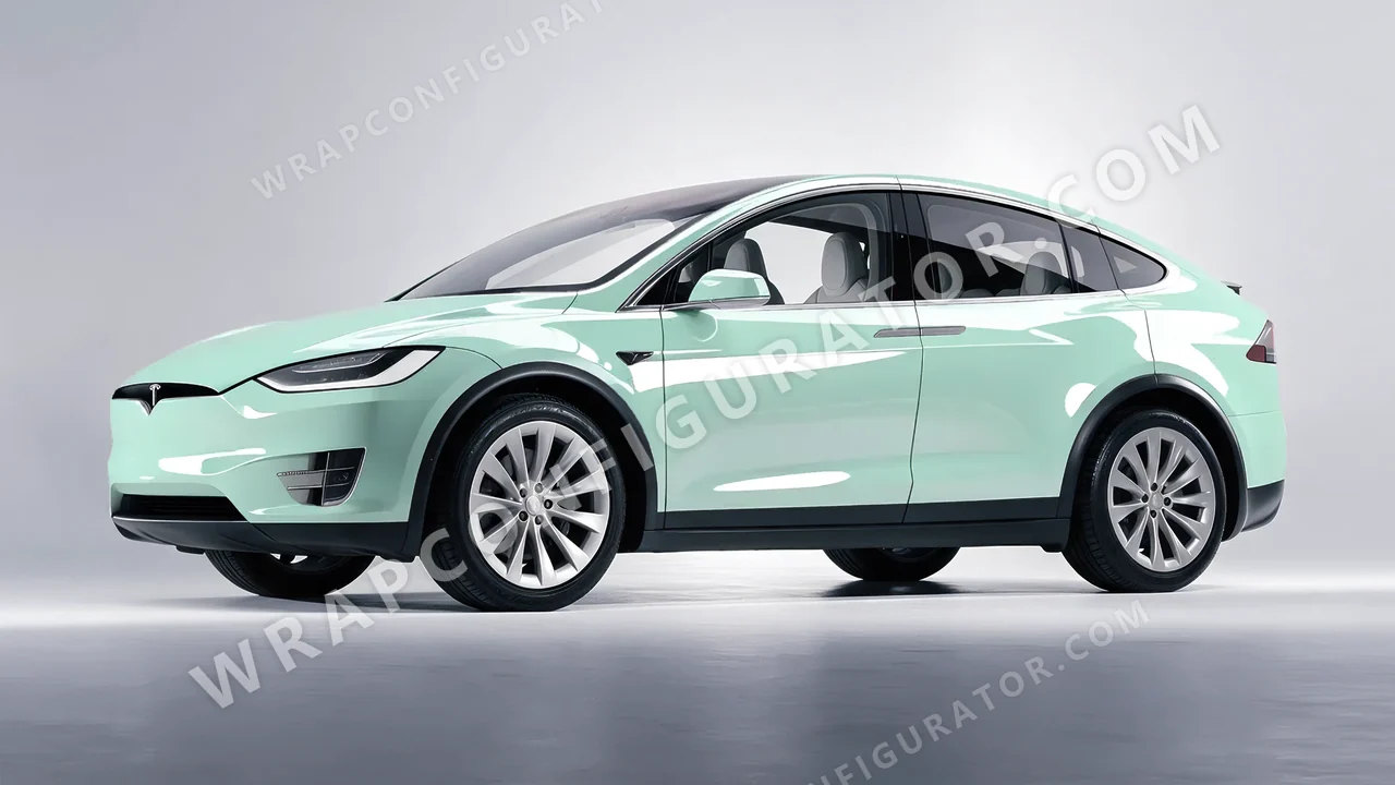 Green Tesla Model X 2017 wrapped in Inozetek Dynamic PPF Light Mint DPPF934