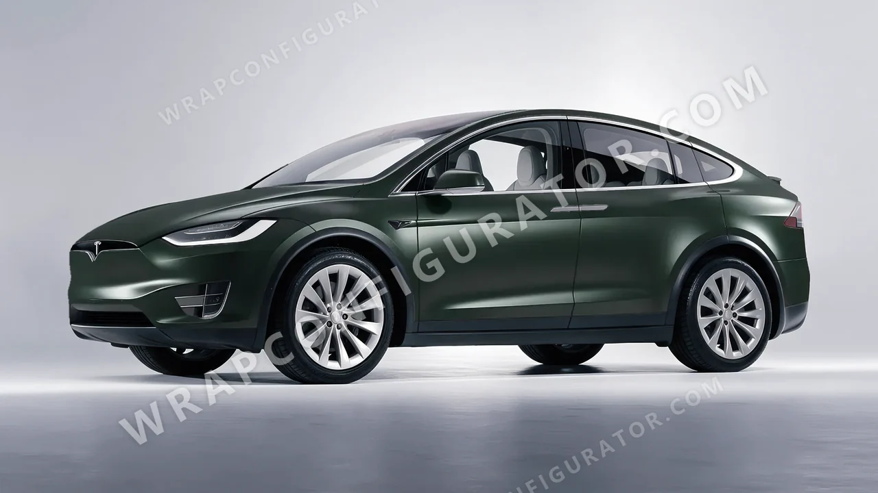 Green Tesla Model X 2017 wrapped in Inozetek Dynamic PPF Midnight Moss DPPF804