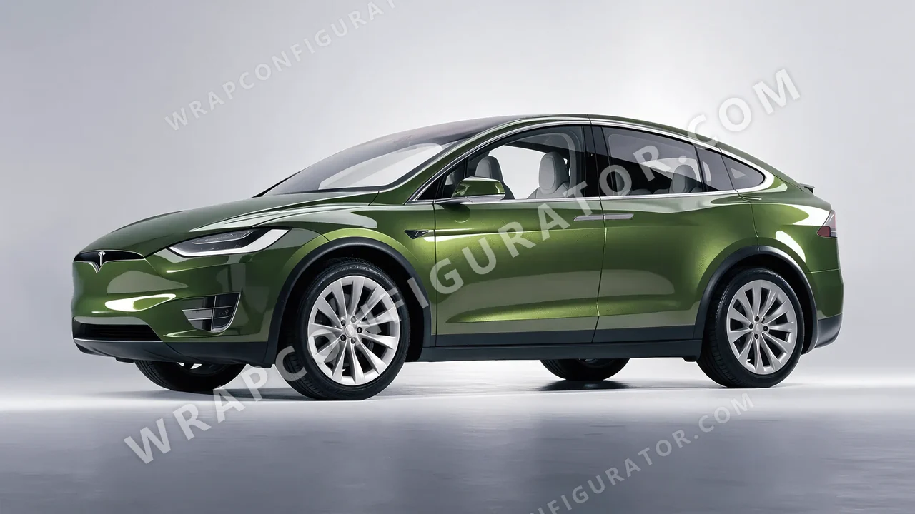 Green Tesla Model X 2017 wrapped in Inozetek Dynamic PPF Olive DPPF931