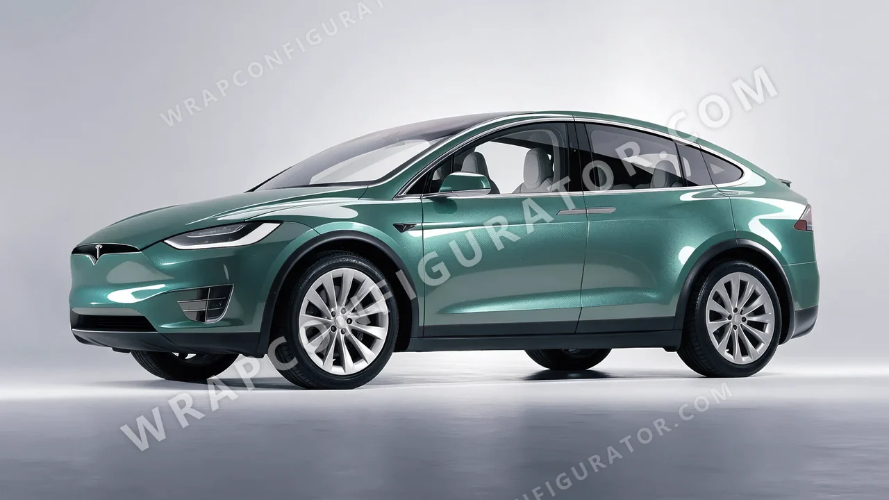 Green Tesla Model X 2017 wrapped in Inozetek Dynamic PPF Sage Green DPPF710