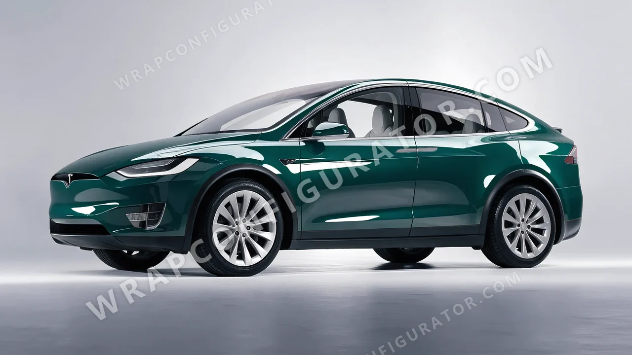 Green Tesla Model X 2017 wrapped in Inozetek Dynamic PPF Shadow Green DPPF706