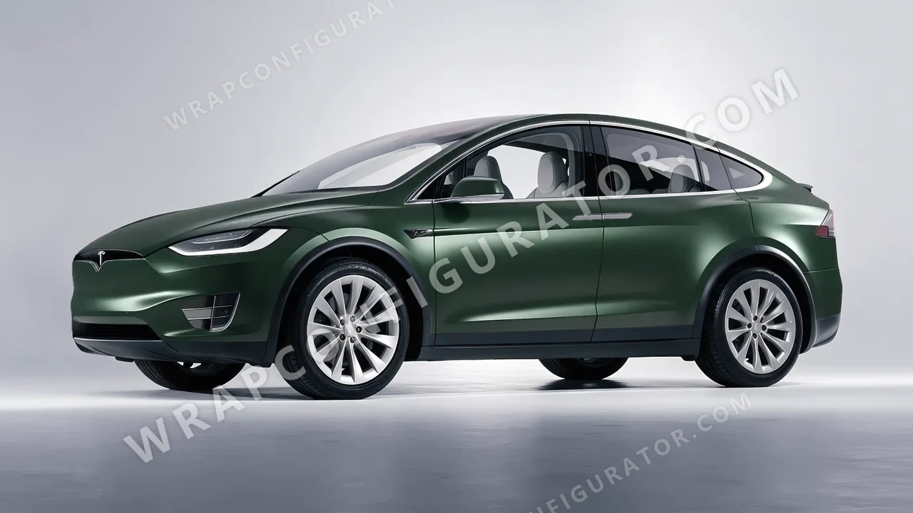 Green Tesla Model X 2017 wrapped in Inozetek Dynamic PPF Urban British Green URBN101