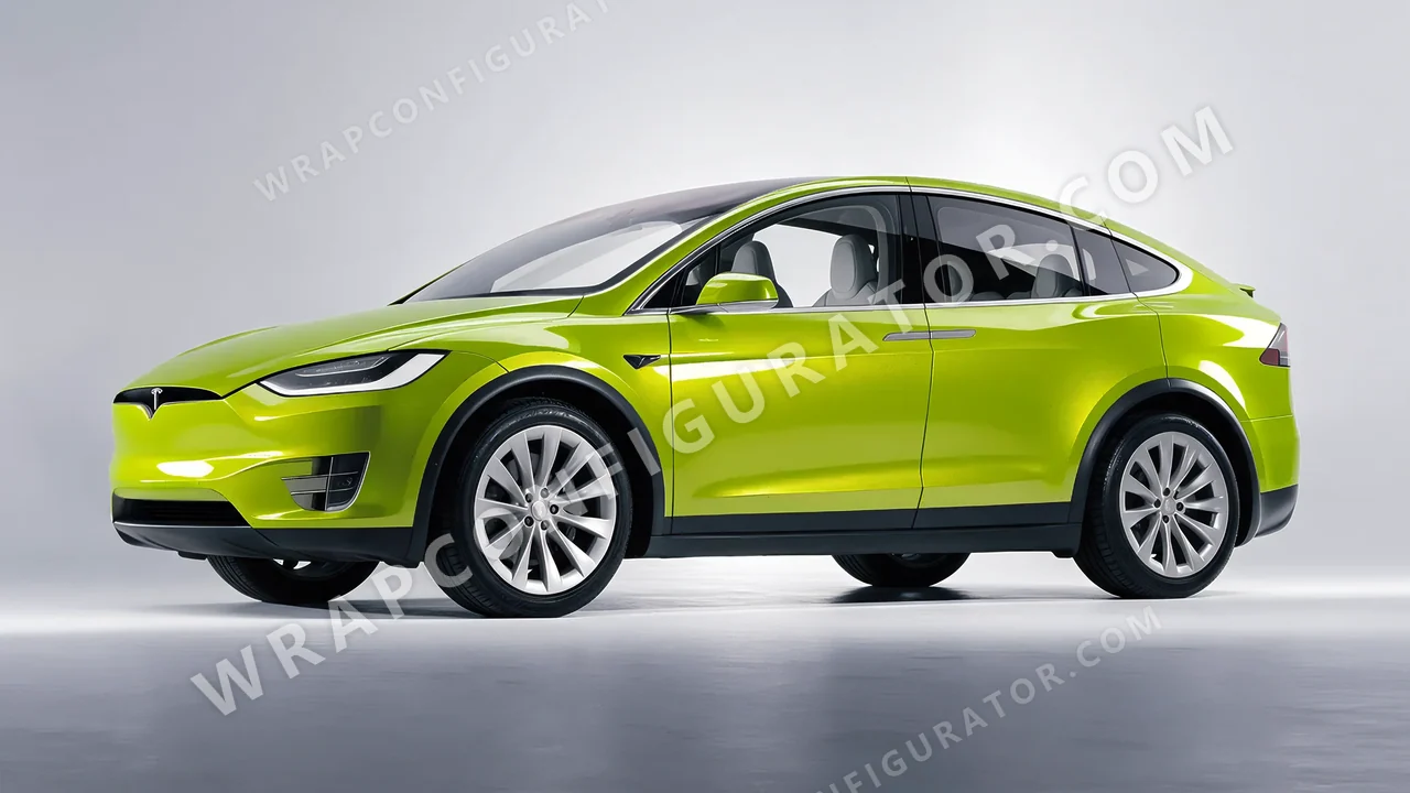 Green Tesla Model X 2017 wrapped in KPMF Dynamic Lime K75454