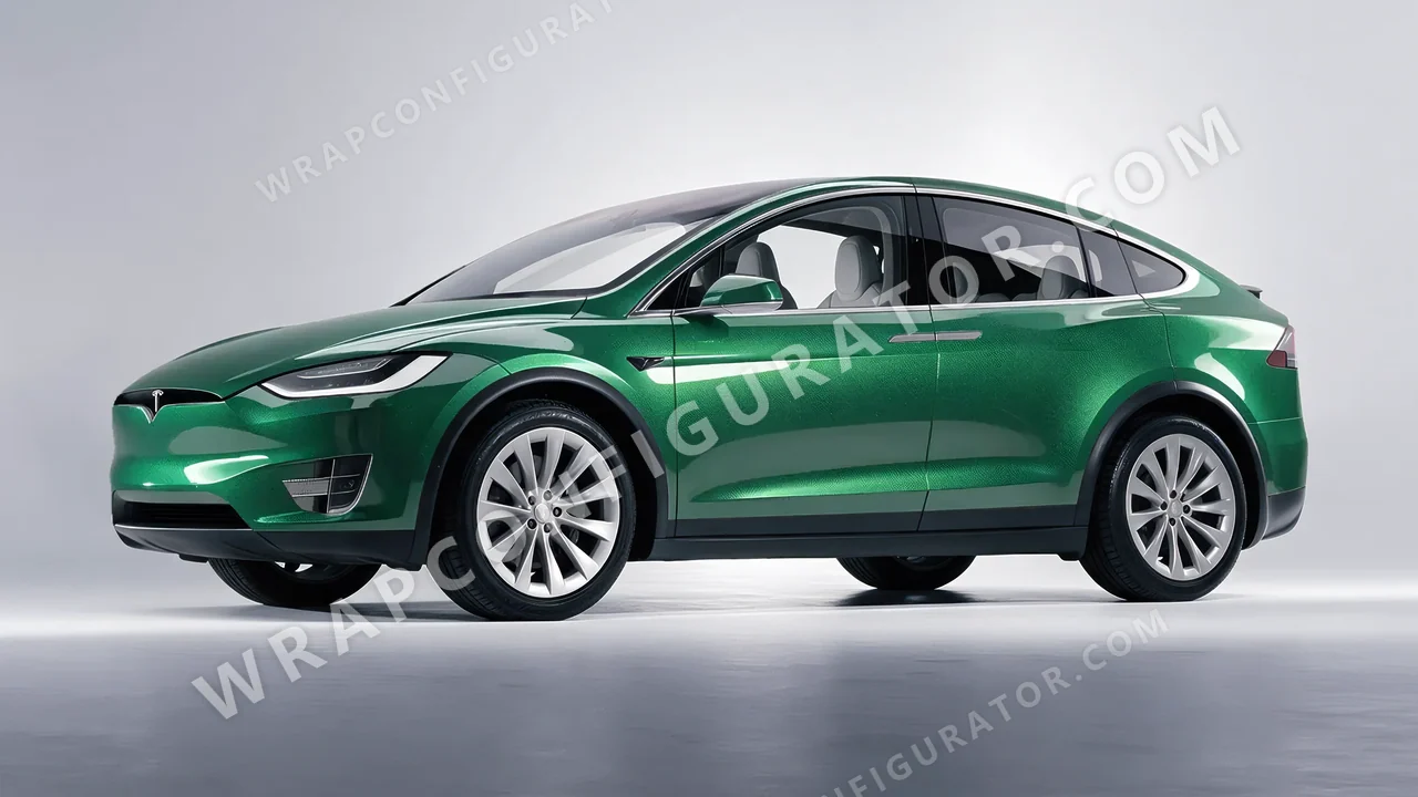 Green Tesla Model X 2017 wrapped in KPMF Envious Green K75407
