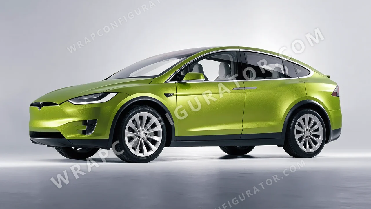 Green Tesla Model X 2017 wrapped in KPMF Matt Dynamic Lime K75503