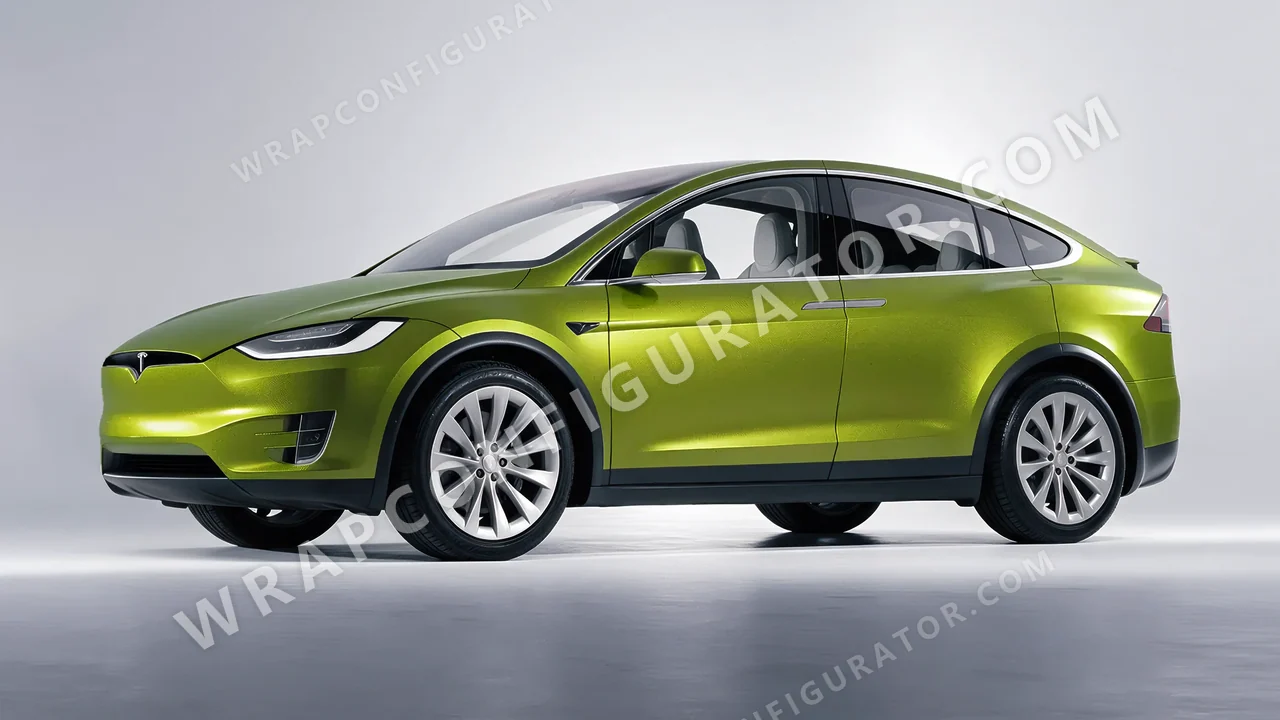 Green Tesla Model X 2017 wrapped in KPMF Matt Viper Green K75542