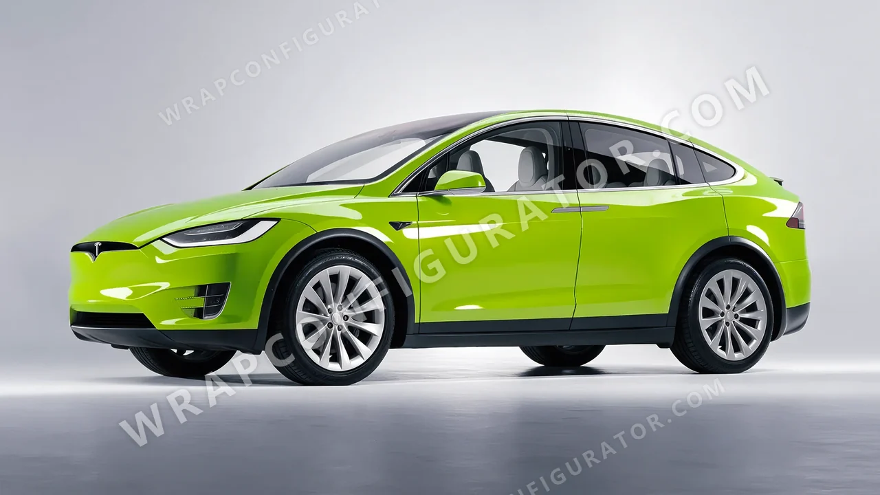 Green Tesla Model X 2017 wrapped in KPMF Surge Green K75438