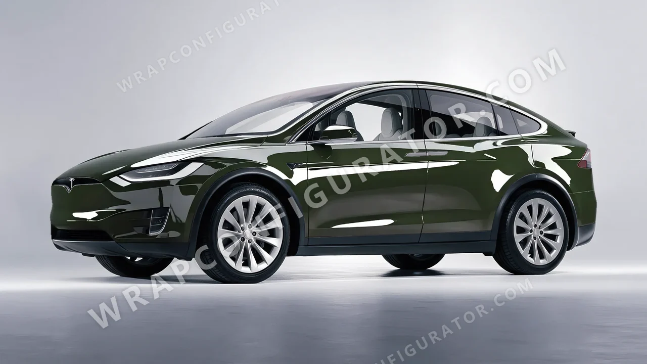 Green Tesla Model X 2017 wrapped in ORACAL Bottle Green 970RA-286G